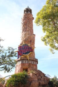 Lighthouse landmark at the entrance to Universal's Islands of Adventure theme park in Orlando